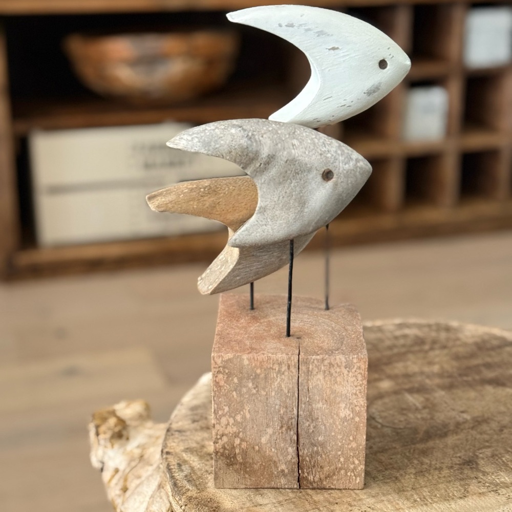 Wooden Fish Sculpture Trio - Neutral Coastal Decor - Picture 5 of 13